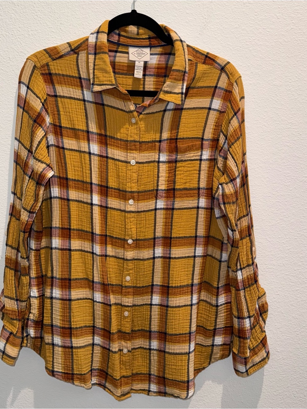 St. John's Bay Mustard Plaid Button-Down Shirt